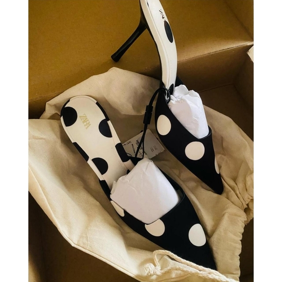 Zara Black and White Polka Dot Women's Heels - Picture 3 of 8